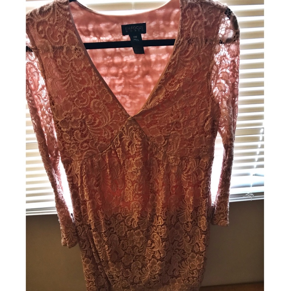 Pink lacy detailing long sleeve dress
